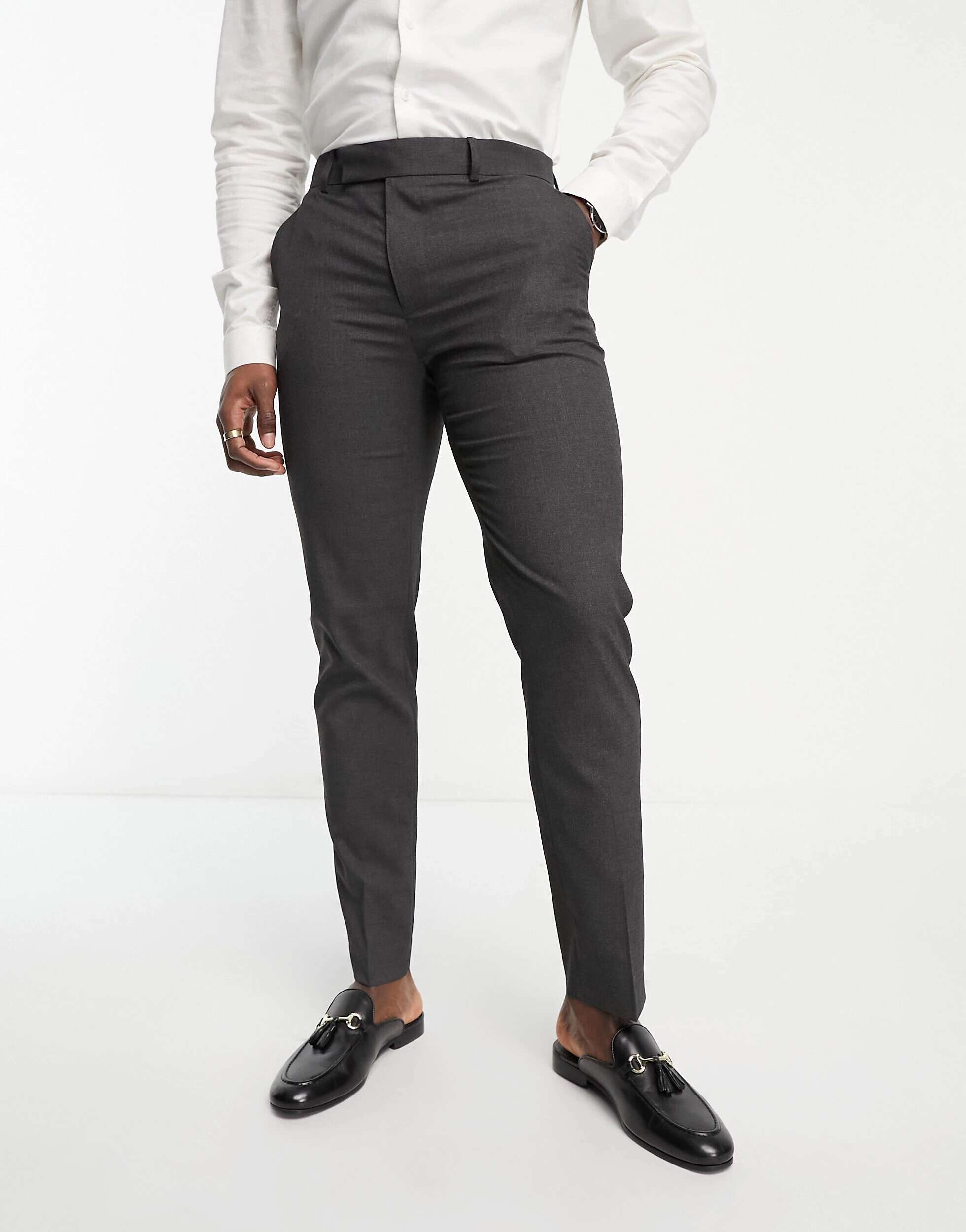 Темно-серые узкие костюмные брюки ASOS