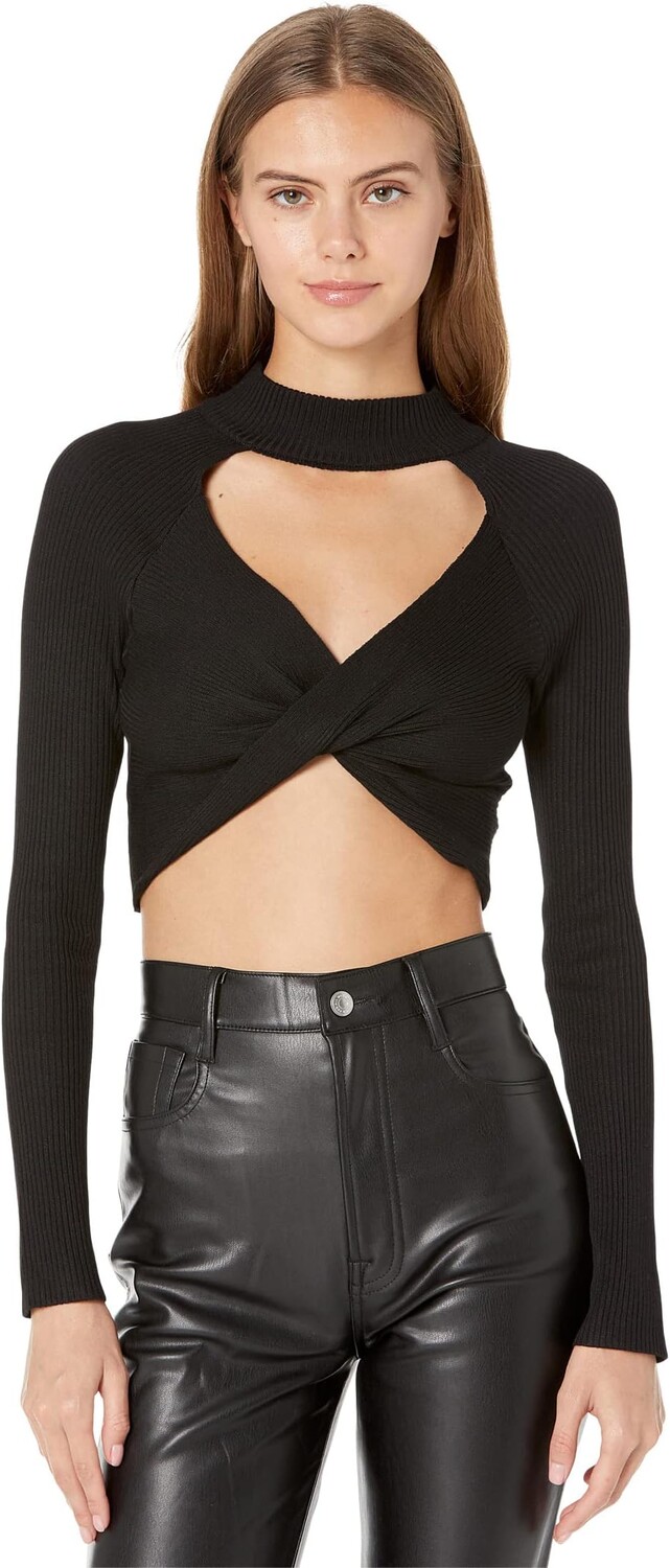 

Пуловер Madden Girl Long Sleeve Twisted Front Ribbed Pullover, черный