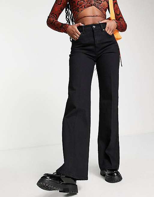 

Черные свободные джинсы-клеш Topshop