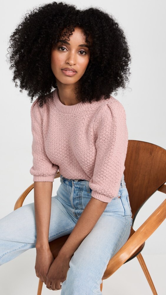

Топ White + Warren Cotton Tuck Stitch Puff Sleeve