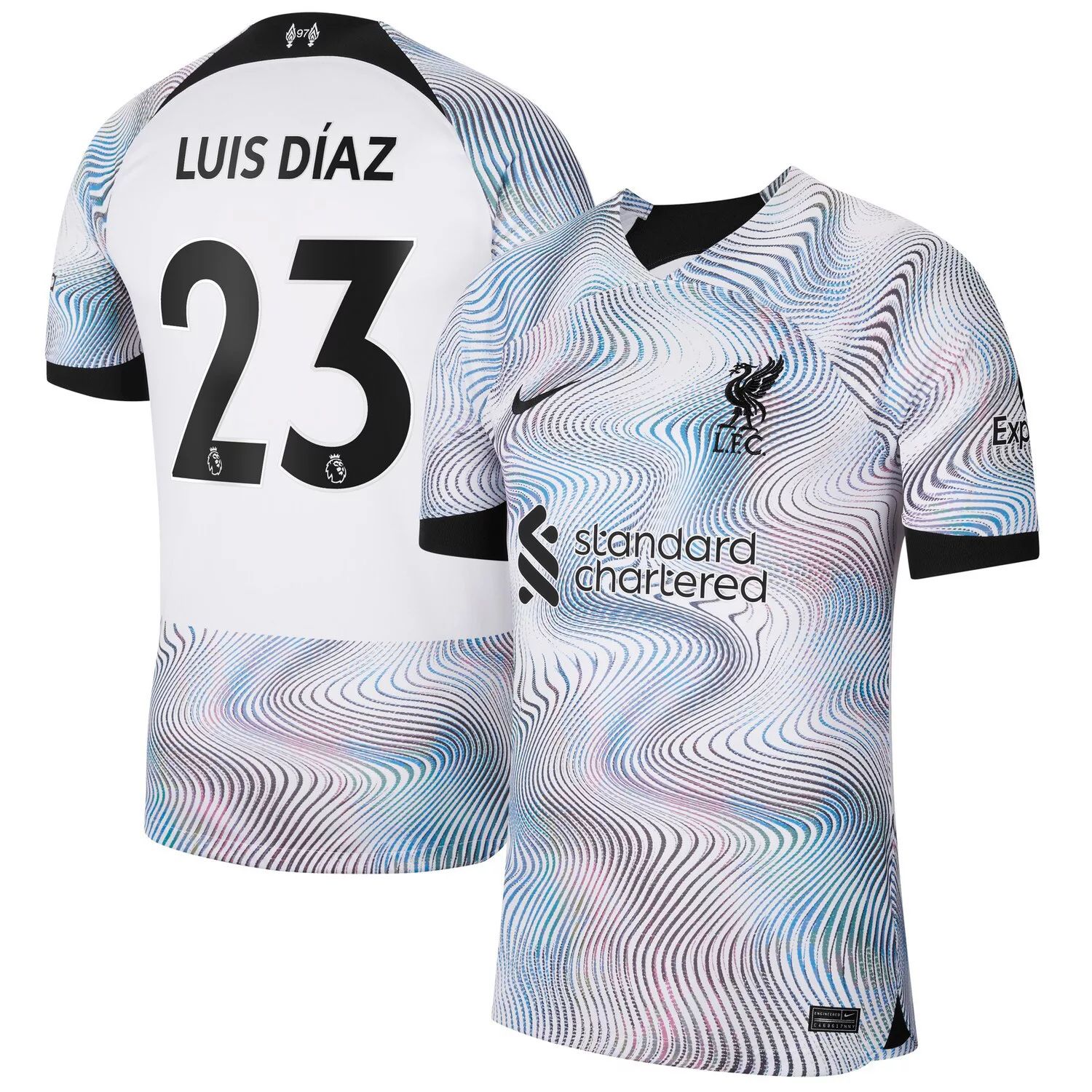 

Мужская белая футболка Луиса Диаса Liverpool 2022/23 Home Breathe Stadium Replica Player Джерси Nike, Белый