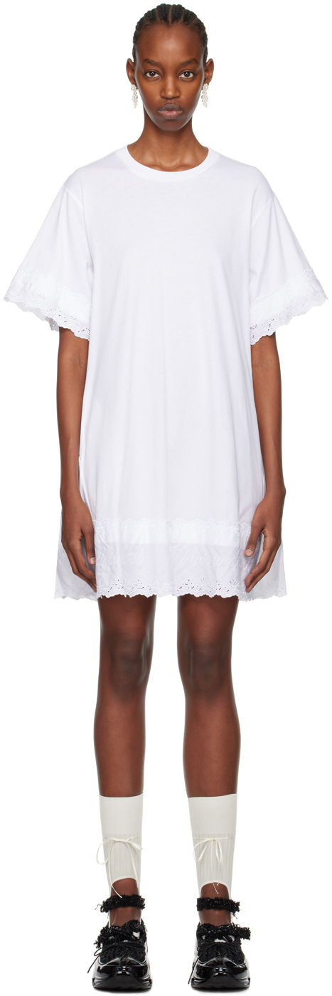 Белое мини-платье-футболка А-силуэта Simone Rocha платье с английской вышивкой m белый