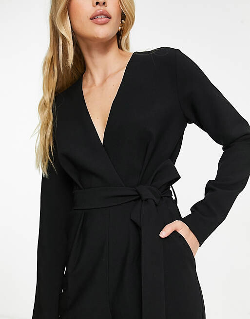 

Черный комбинезон-кимоно с завязкой на талии Closet London Tall