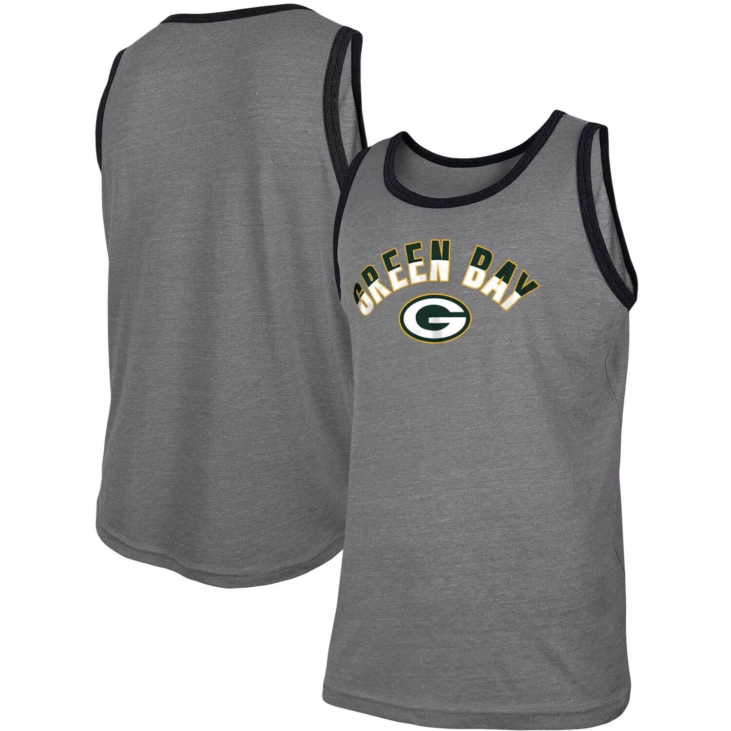 

Мужская майка New Era Heathered Grey Green Bay Packers Ringer Tri-Blend