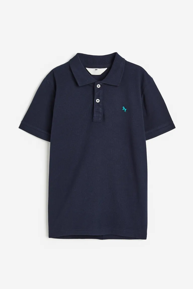 

Хлопковая футболка пике с воротником H&M, синий