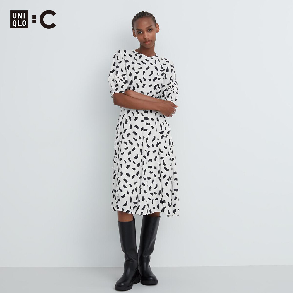

Платье Uniqlo с рукавами-фонариками, молочно-белый