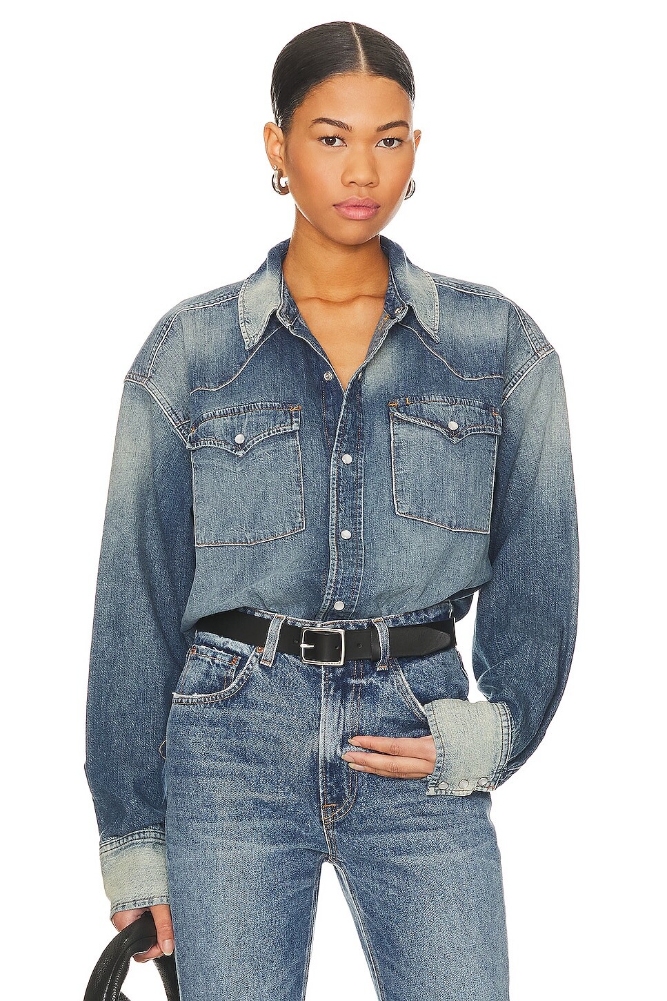 

Рубашка RE/DONE Orginal Oversized Western, цвет Distressed Indigo