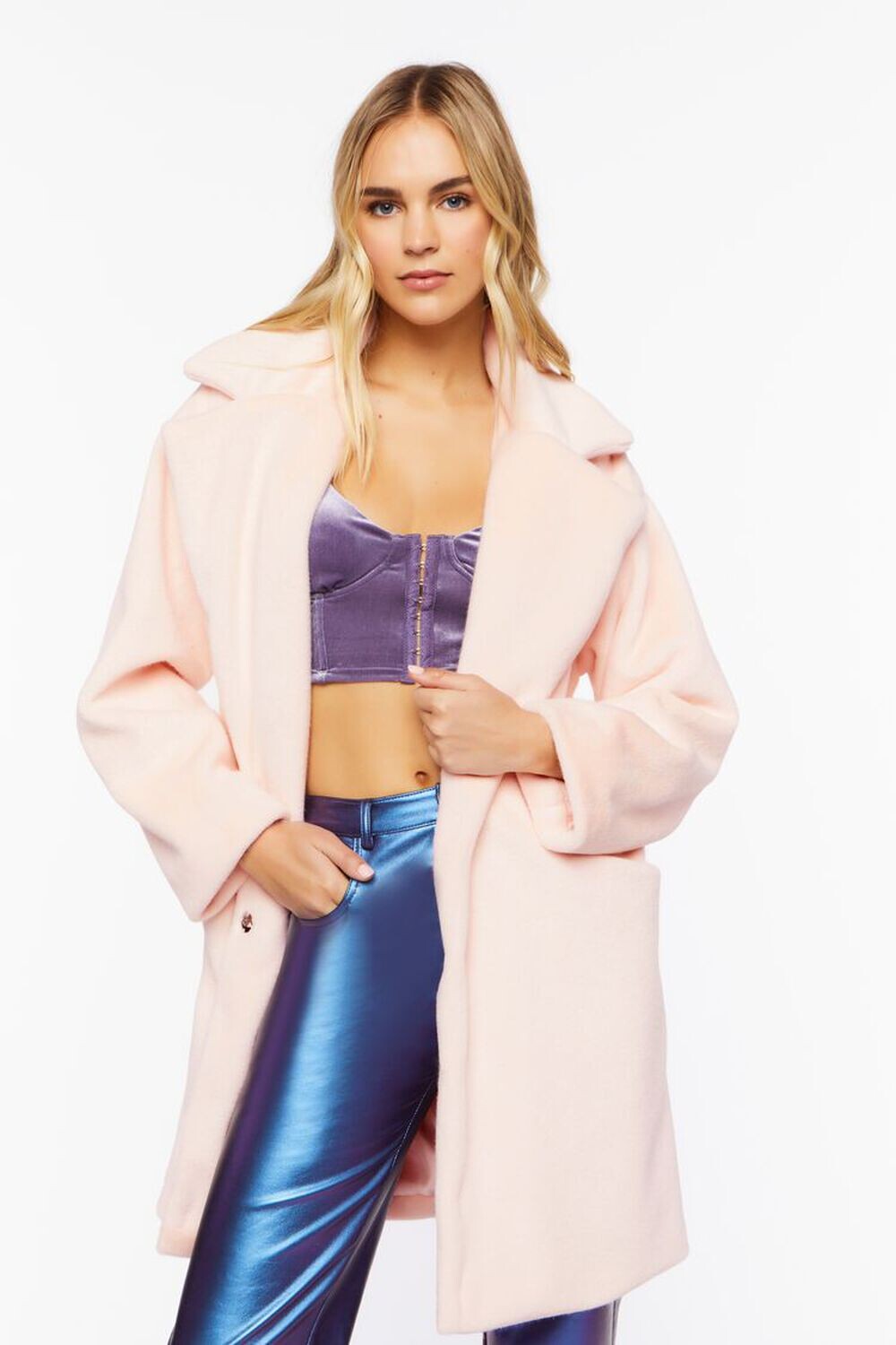 

Длинное пальто нечеткой вязки Forever 21, розовый