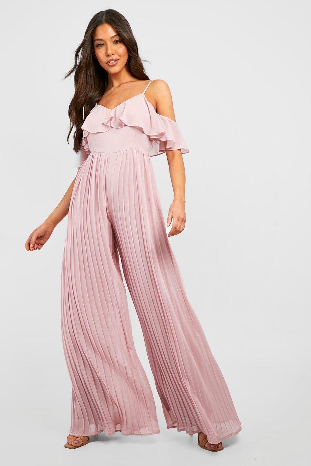

Плиссированный шифоновый комбинезон Boohoo, розовый