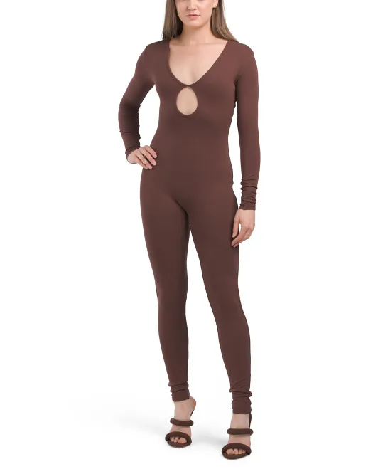 

Комбинезон с глубоким вырезом в рубчик и переплетом Naked Wardrobe, цвет Chocolate