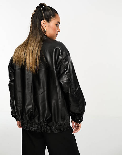

Черный бомбер из искусственной кожи с воротником ASOS DESIGN