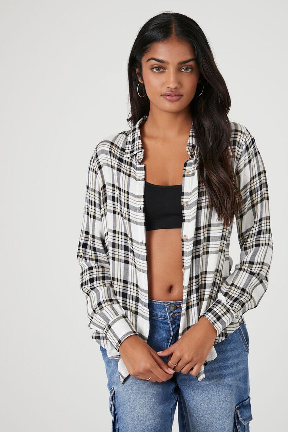 

Клетчатая фланелевая рубашка Forever 21, черный