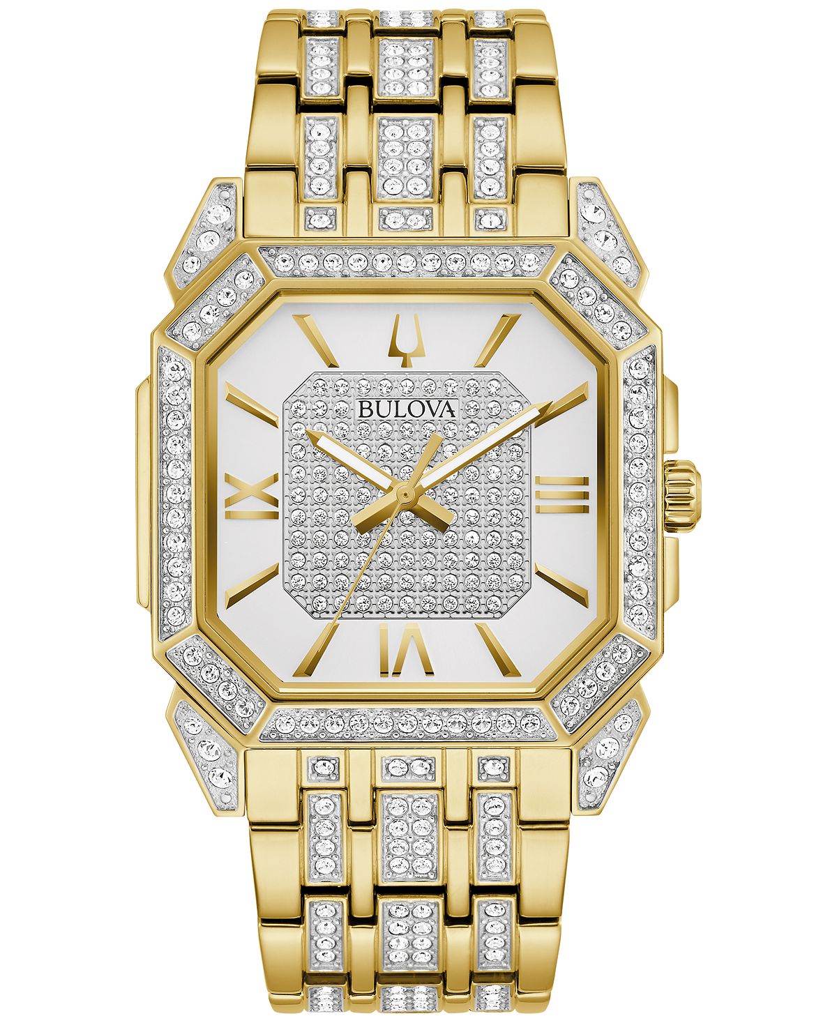 Мужские часы-браслет из нержавеющей стали Crystal Octava золотистого цвета, 40 мм Bulova