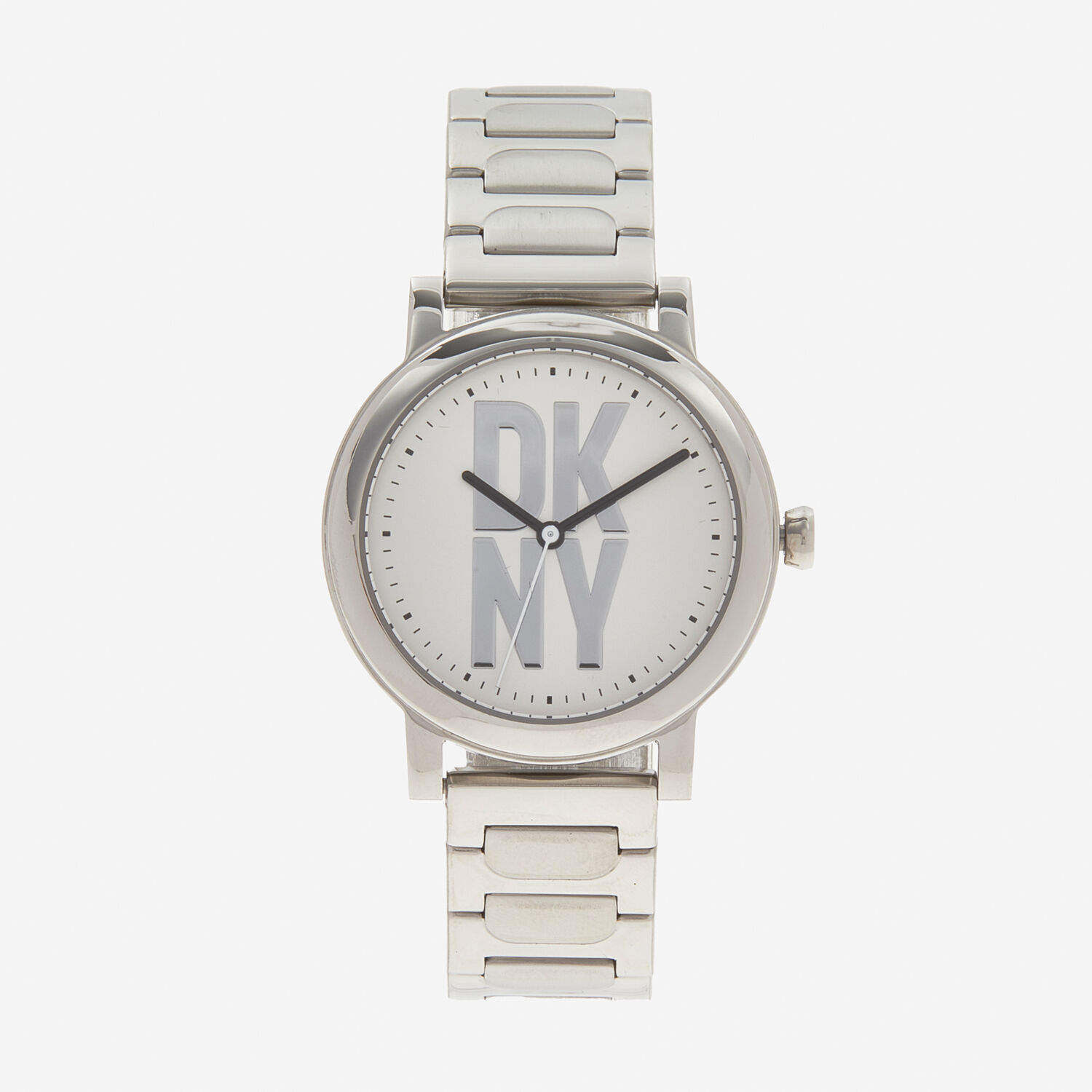 Наручные часы серебристого цвета с логотипом DKNY