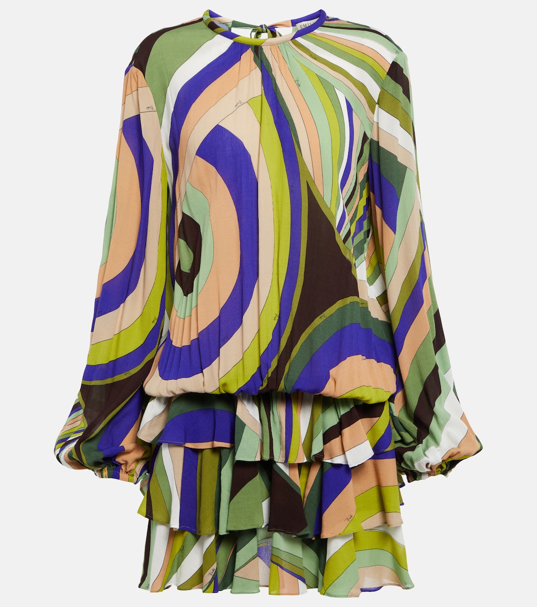 Ярусное мини-платье с принтом PUCCI, разноцветный атласное мини платье с принтом pucci разноцветный