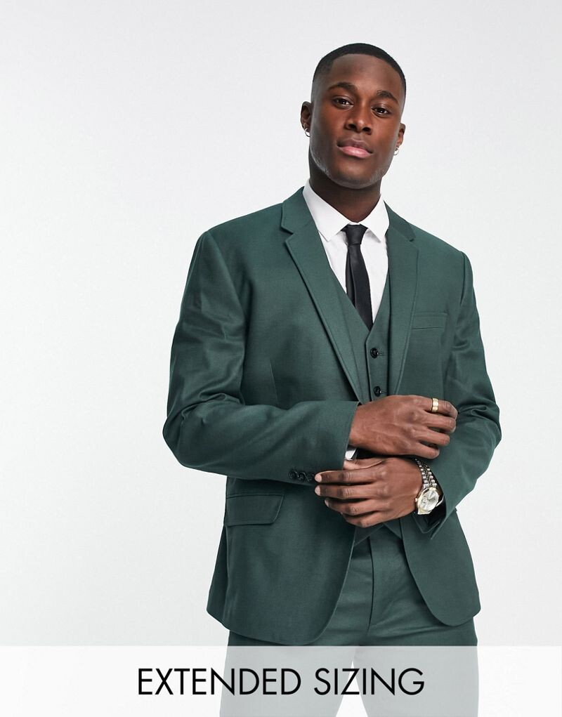 

Узкий льняной пиджак ASOS DESIGN лесного зеленого цвета