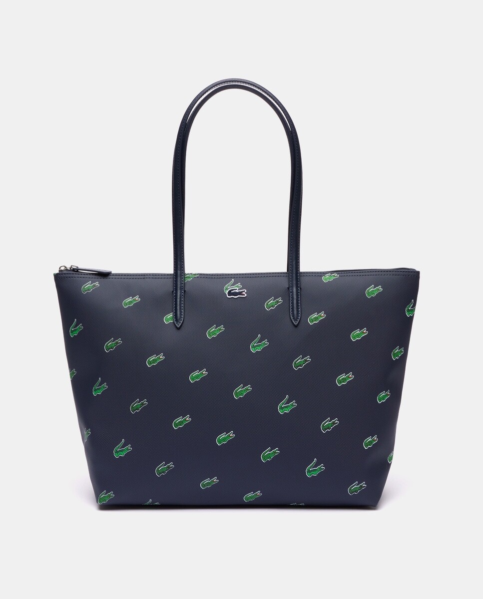 

Сумка-шопер темно-синего цвета с фантазийным принтом Lacoste, темно-синий