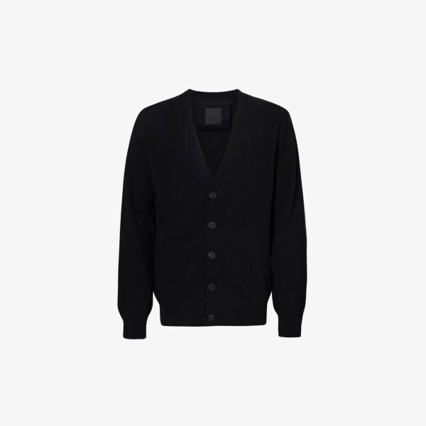 

Кардиган шерстяной вязки с контрастным логотипом и v-образным вырезом Givenchy, черный