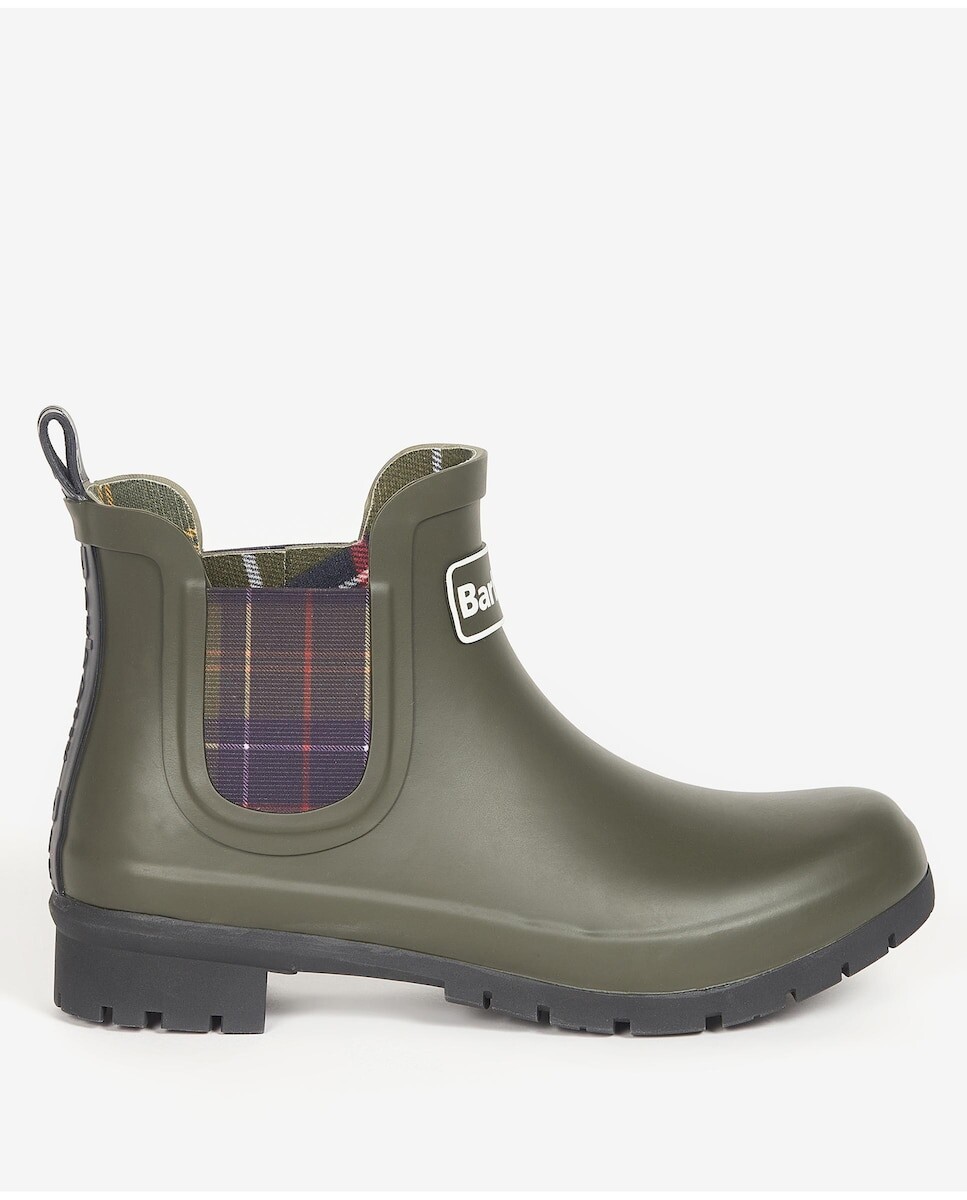 

Женские резиновые сапоги с эластичной ластовицей и тартаном Barbour, темно-зеленый