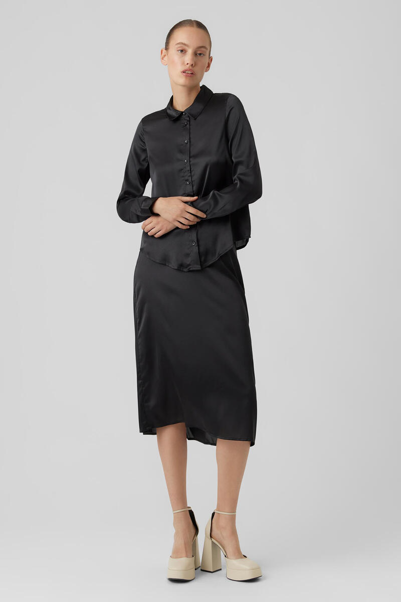 Базовая женская рубашка с длинным рукавом Vero Moda, черный рубашка струящаяся с длинными рукавами из жаккарда 42 fr 48 rus розовый