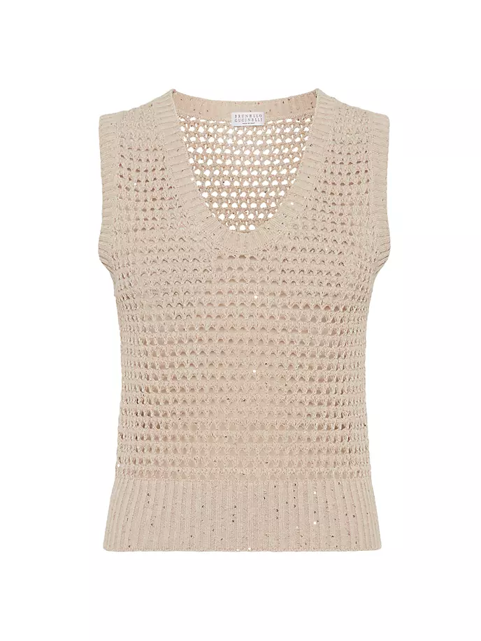 

Хлопковый трикотажный топ Dazzling Net Brunello Cucinelli, цвет camel