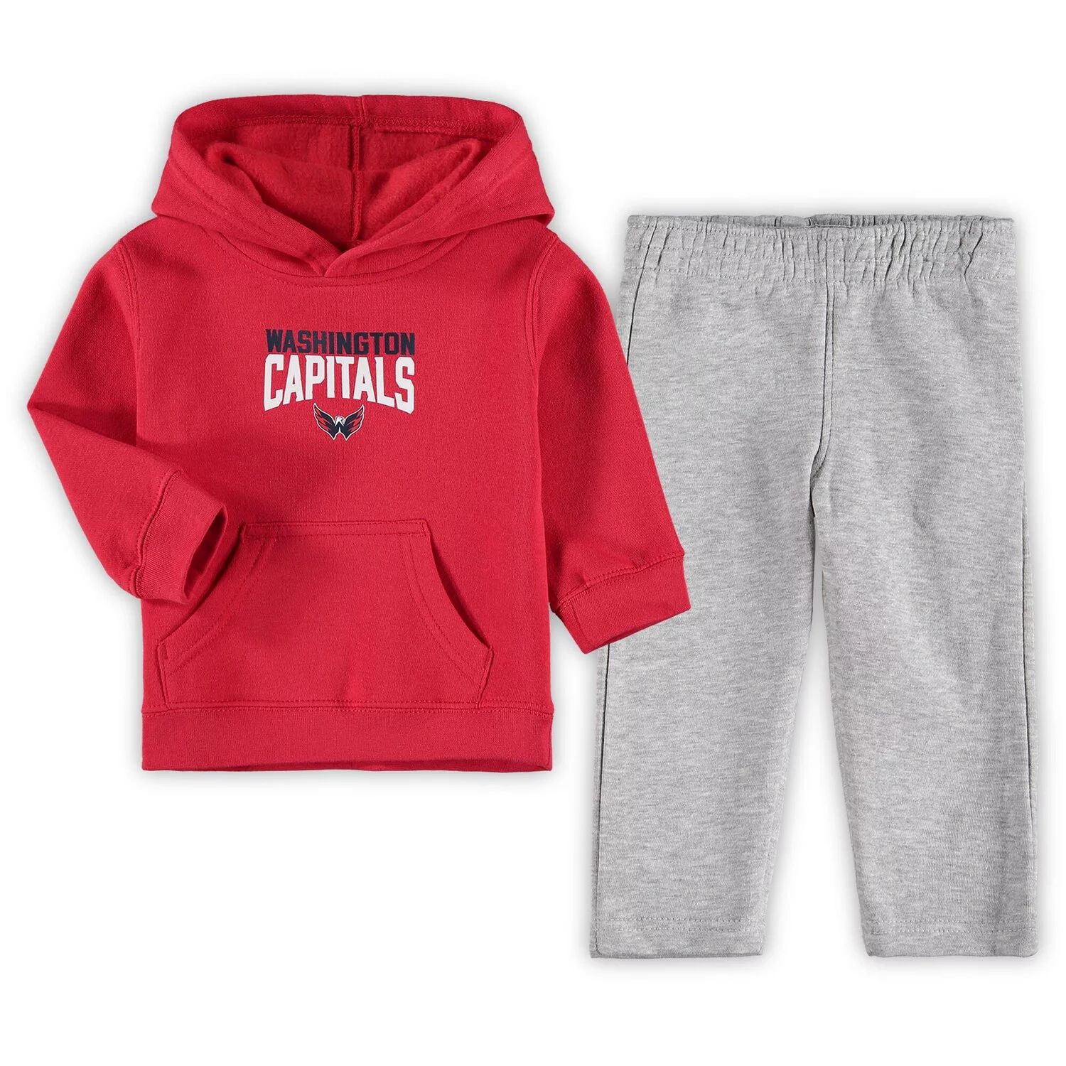 цена Комплект из расклешенного пуловера с капюшоном и брюк для малышей Washington Capitals Red/Heathed Grey Outerstuff