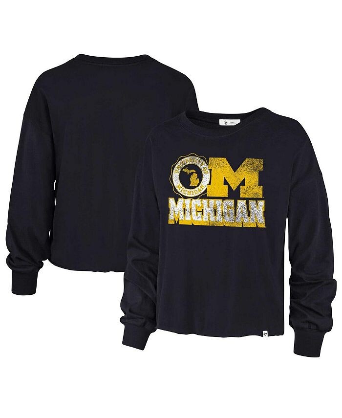 

Женская темно-синяя рваная футболка с длинным рукавом Michigan Wolverines Bottom Line Parkway '47 Brand, синий