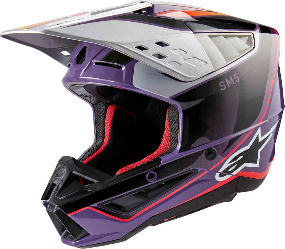 цена S-M5 Sail 2024 Шлем для мотокросса Alpinestars, черный/фиолетовый/серебристый