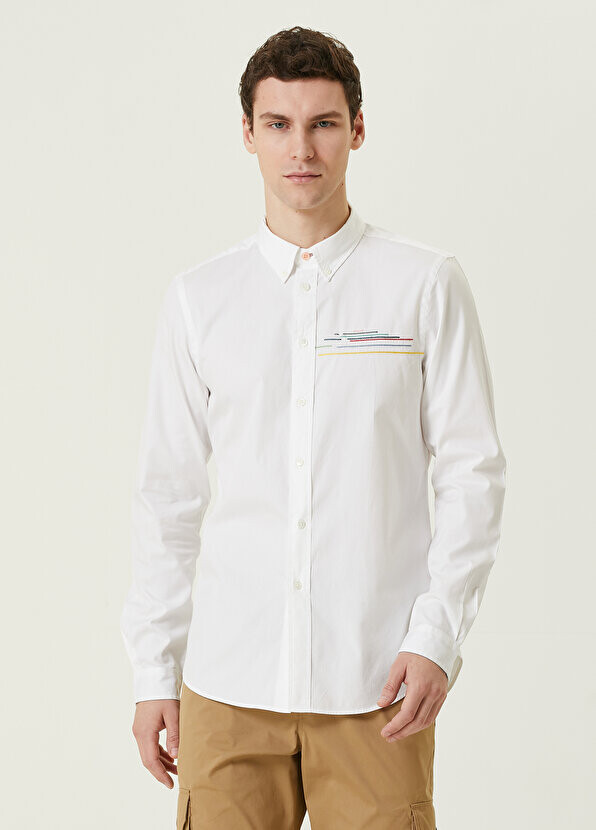 

Белая рубашка из органического хлопка с вышивкой PS by Paul Smith