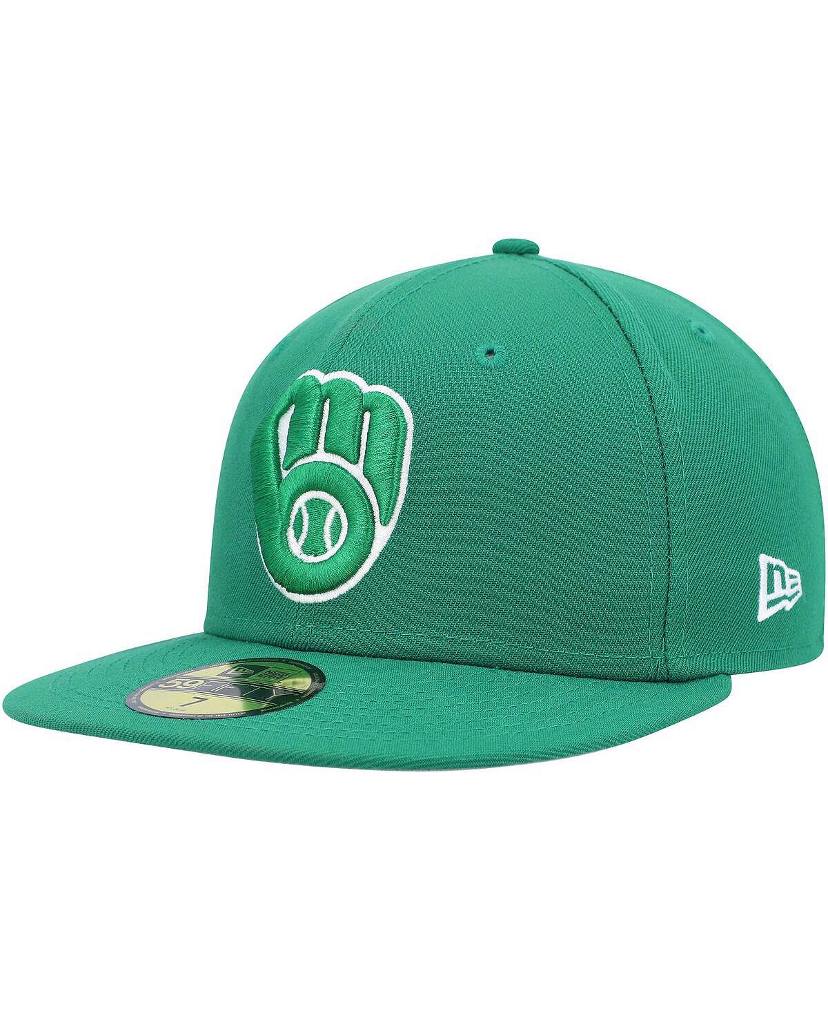 

Мужская кепка Kelly Green Milwaukee Brewers Logo белая 59FIFTY приталенная шляпа New Era