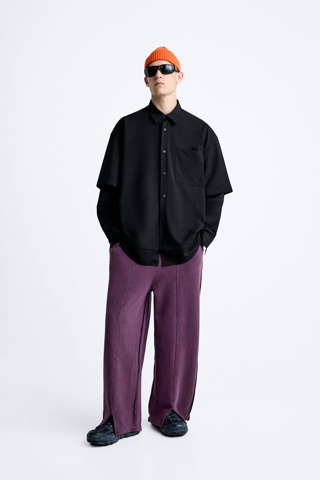 

Рубашка с двойным рукавом ZARA, черный