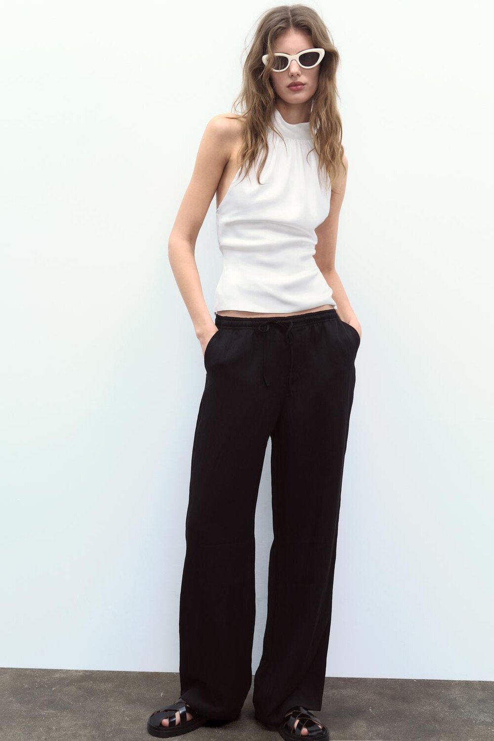 

Прямые струящиеся брюки ZARA, черный