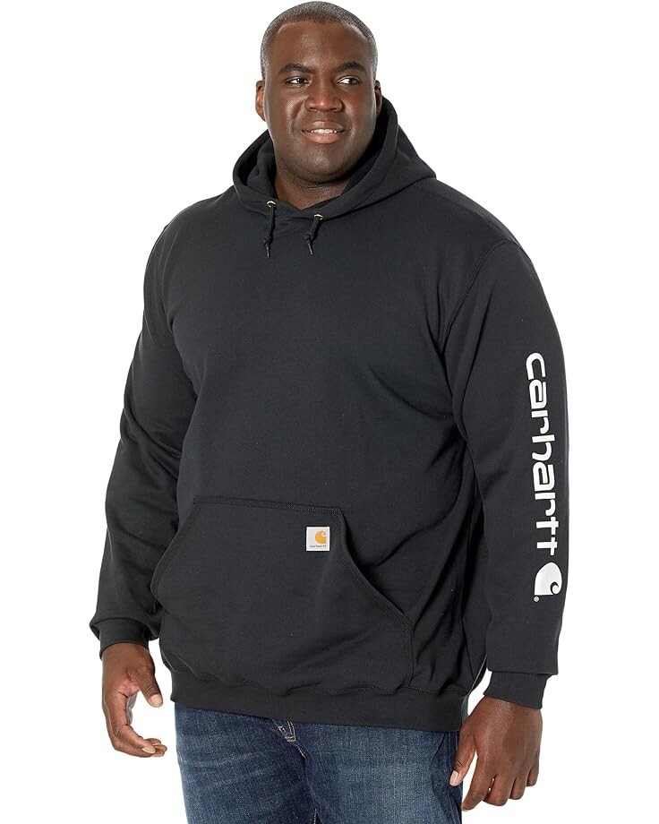 Толстовка Carhartt Big & Tall Midweight Signature Sleeve Logo Hooded, черный толстовка carhartt signature logo midweight черный