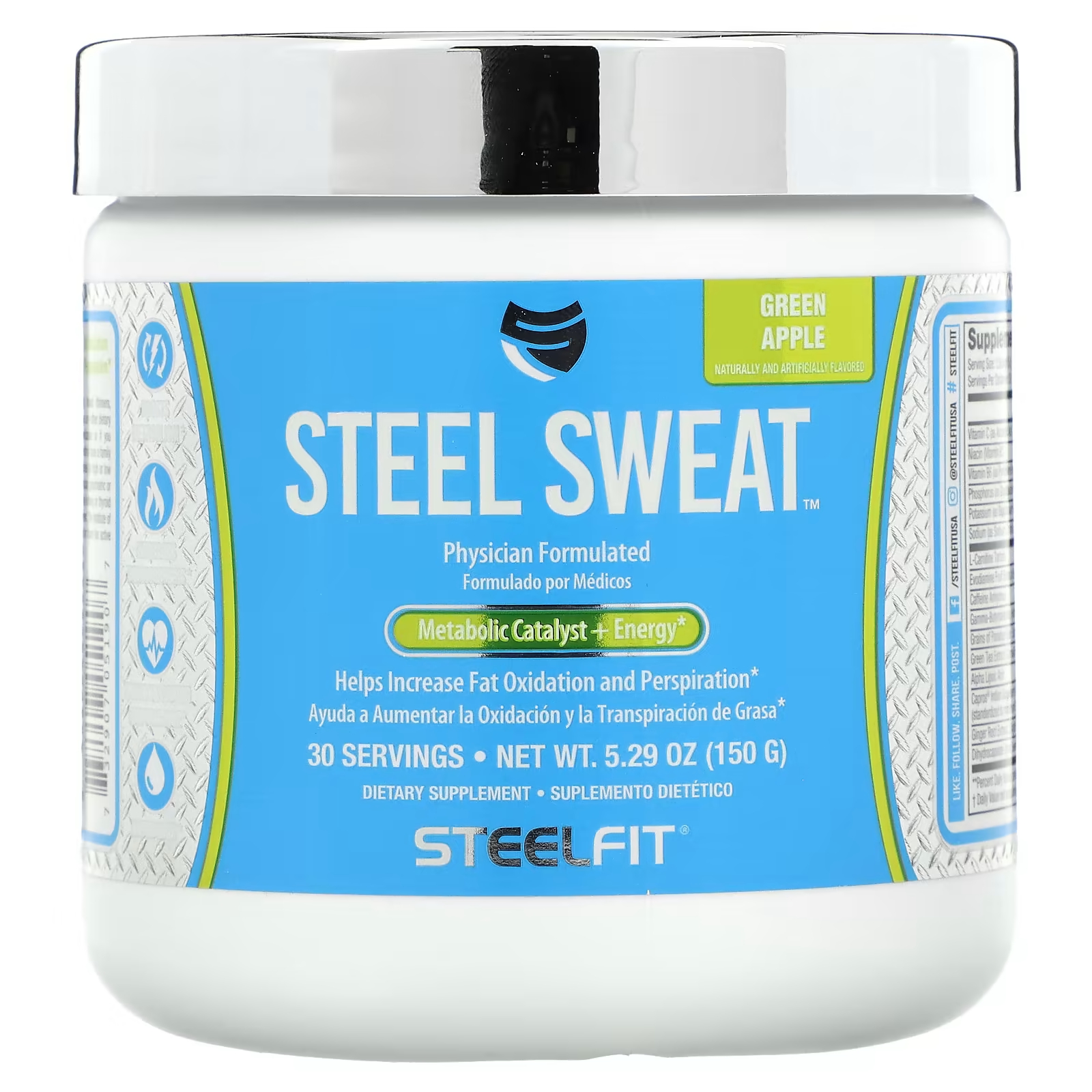 Пищевая добавка SteelFit Steel Sweat, зеленое яблоко крем steelfit buns of steel тонизирующий 100 мл