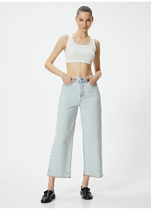 

Свободные голубые женские джинсовые брюки с высокой талией Bootcut Leg 4SAL40091MD Koton, синий