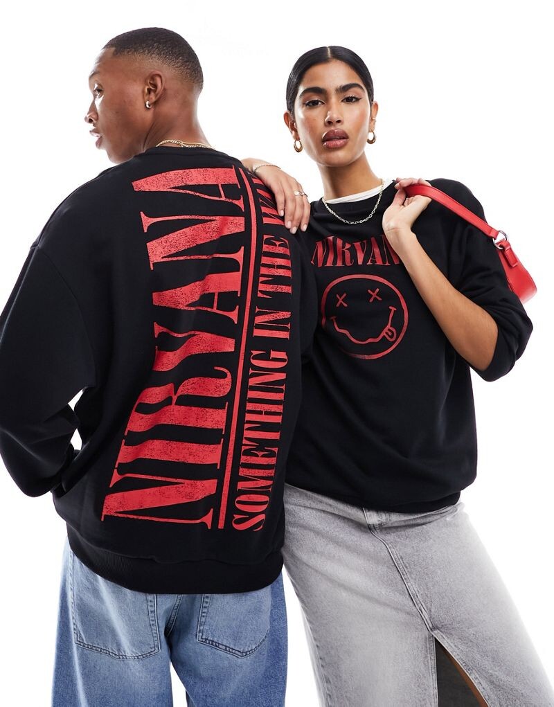 

ASOS DESIGN — объемный черный свитшот унисекс с лицензионным принтом Nirvana