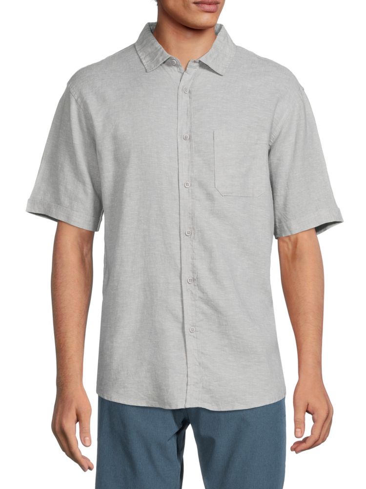 Рубашка на пуговицах с короткими рукавами из смесового льна Saks Fifth Avenue, цвет Wolf Grey