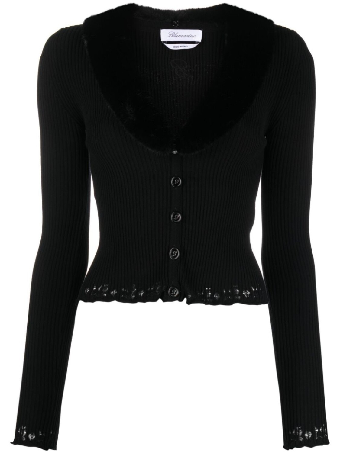 

Blumarine кардиган в рубчик с воротником из овчины, черный