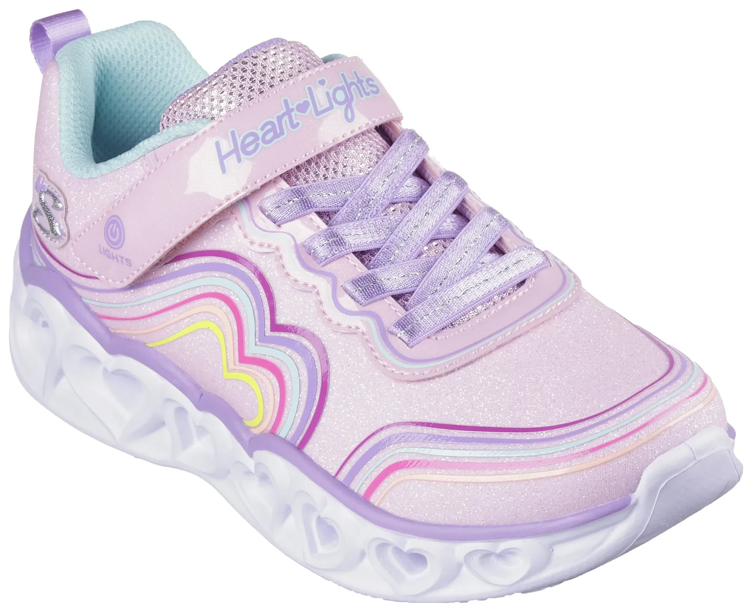 

Детские кроссовки Skechers "HEART LIGHTS", повседневная обувь, обувь на липучке, блестящая обувь с разноцветной радужной строчкой Skechers Kids, розовый