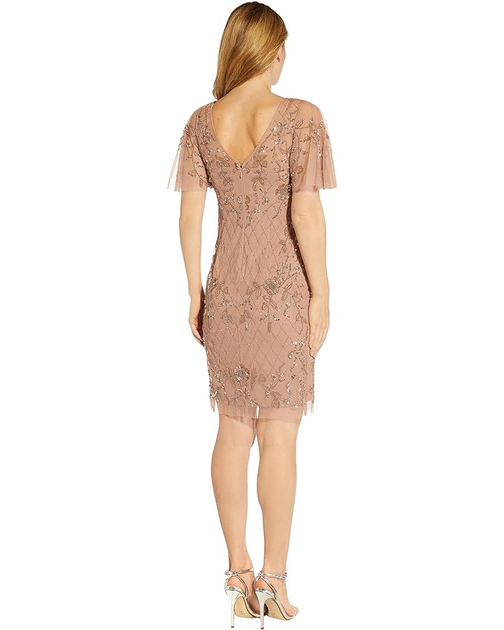 цена Платье Adrianna Papell Flutter Sleeve Beaded Cocktail Dress, розовое золото