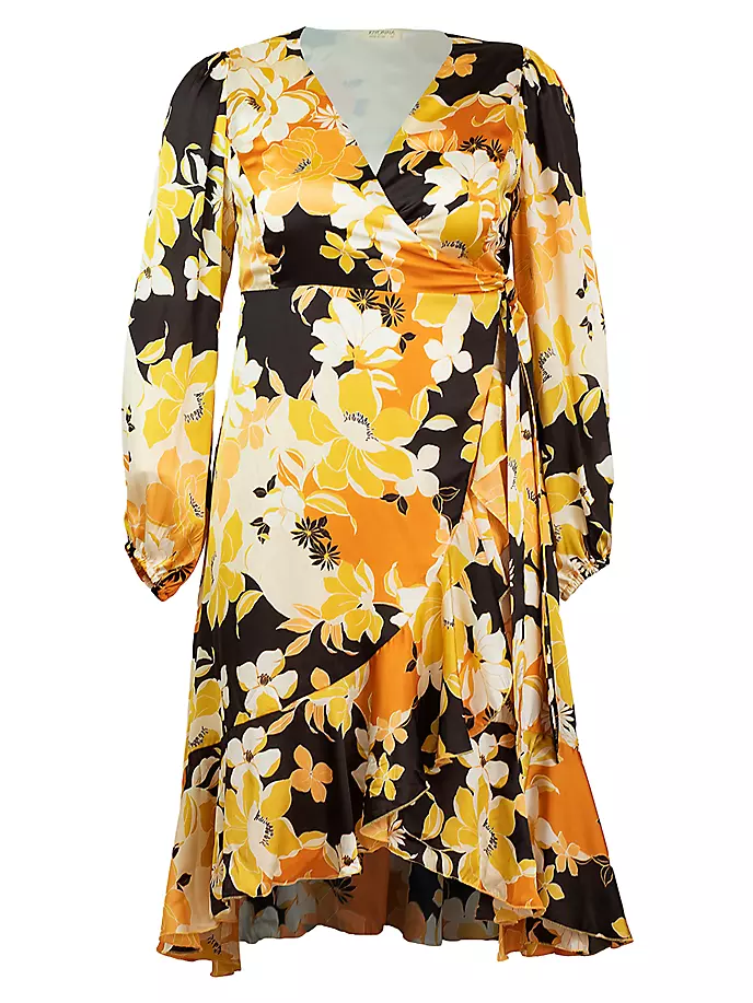 Атласное платье с запахом Serena больших размеров с цветочным принтом Kiyonna, цвет sunset blooms