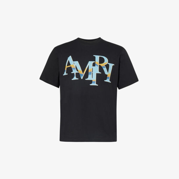 

Футболка из хлопкового джерси с шахматным логотипом Amiri, черный