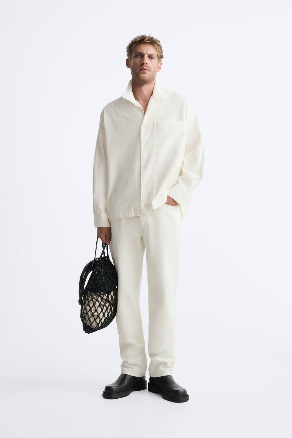 

Рубашка из фактурного букле ZARA, белый