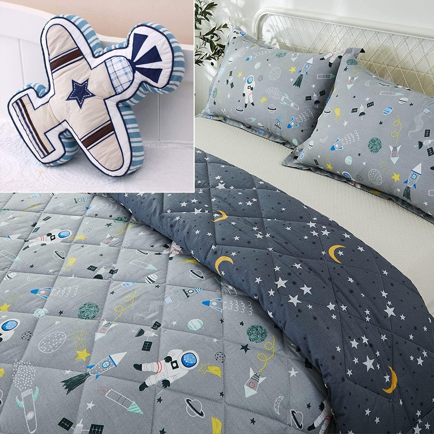 

Brandream, 4 шт., хлопковый детский комплект постельного белья «Космос», комплект королевского размера для мальчиков и девочек, комплект одеял «Космическая ракета, Галактика»