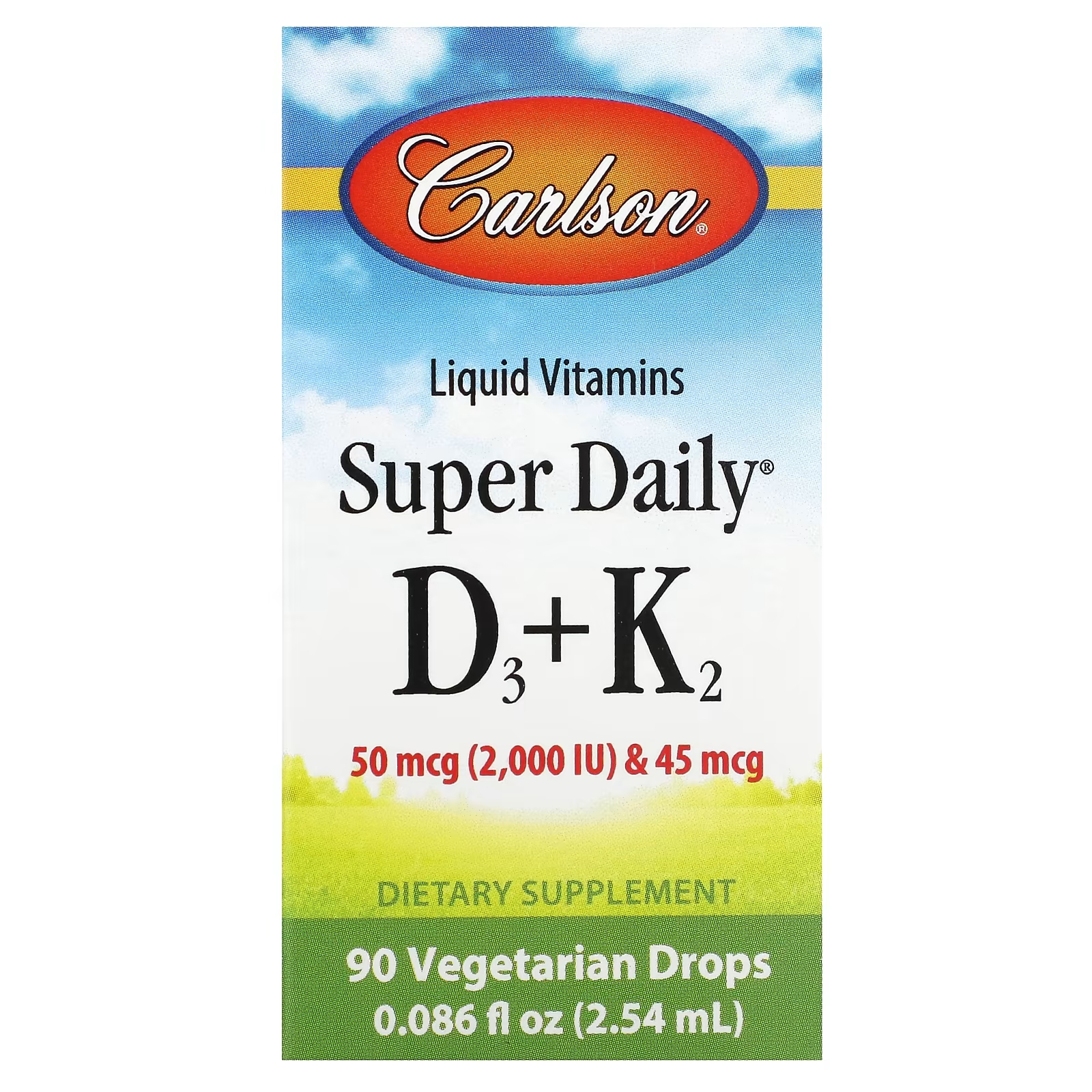 Витамины в жидкой форме Carlson Super Daily D3 + K2, 90 вегетарианских капель carlson labs super daily витамины d3 и k2 в жидкой форме 25 мкг 1000 ме и 22 5 мкг растительная формула 360 вегетарианских капель 10 16 мл 0 34 жидк унции