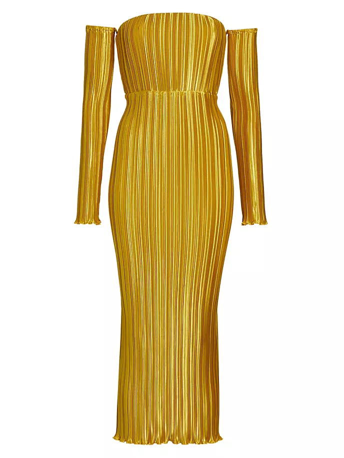 Плиссированное платье с открытыми плечами в стиле Gatsby L'Idée, цвет marigold