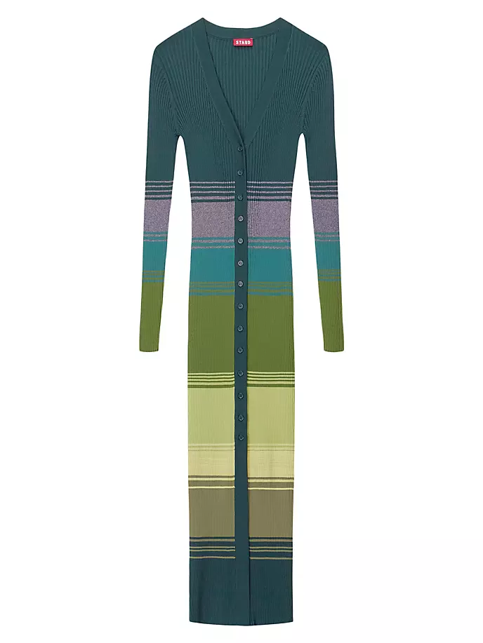 Платье-свитер в полоску в рубчик Shoko Staud, цвет pine forest