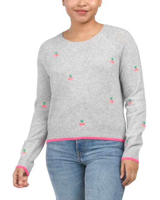 

Кашемировый свитер Little Cherry Brodie Cashmere, серый/розовый