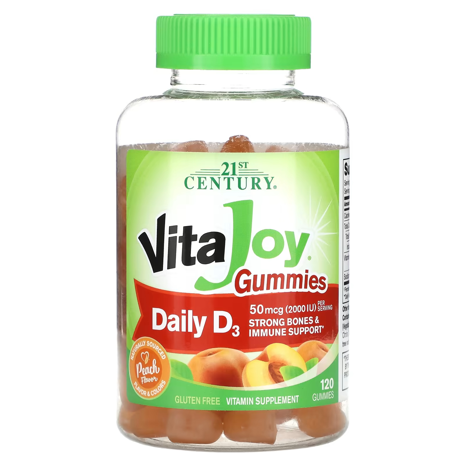 Витаминная добавка 21st Century VitaJoy Gummies Daily D3 Peach, 120 жевательных таблеток 21st century vitajoy gummies со вкусом бузины 60 вегетарианских жевательных мармеладок