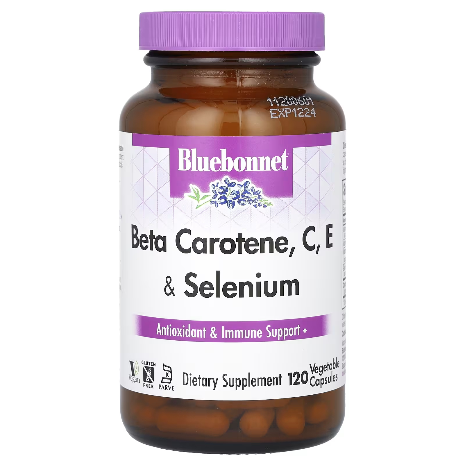 Bluebonnet Nutrition Бета-каротин CE и селен, 120 растительных капсул bluebonnet nutrition e 400 iu плюс селен 120 овощных капсул